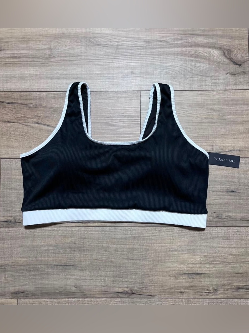 Tempt Me Womens Ribbed Scoop Neck Padded Bikini Top Size 22W Black White